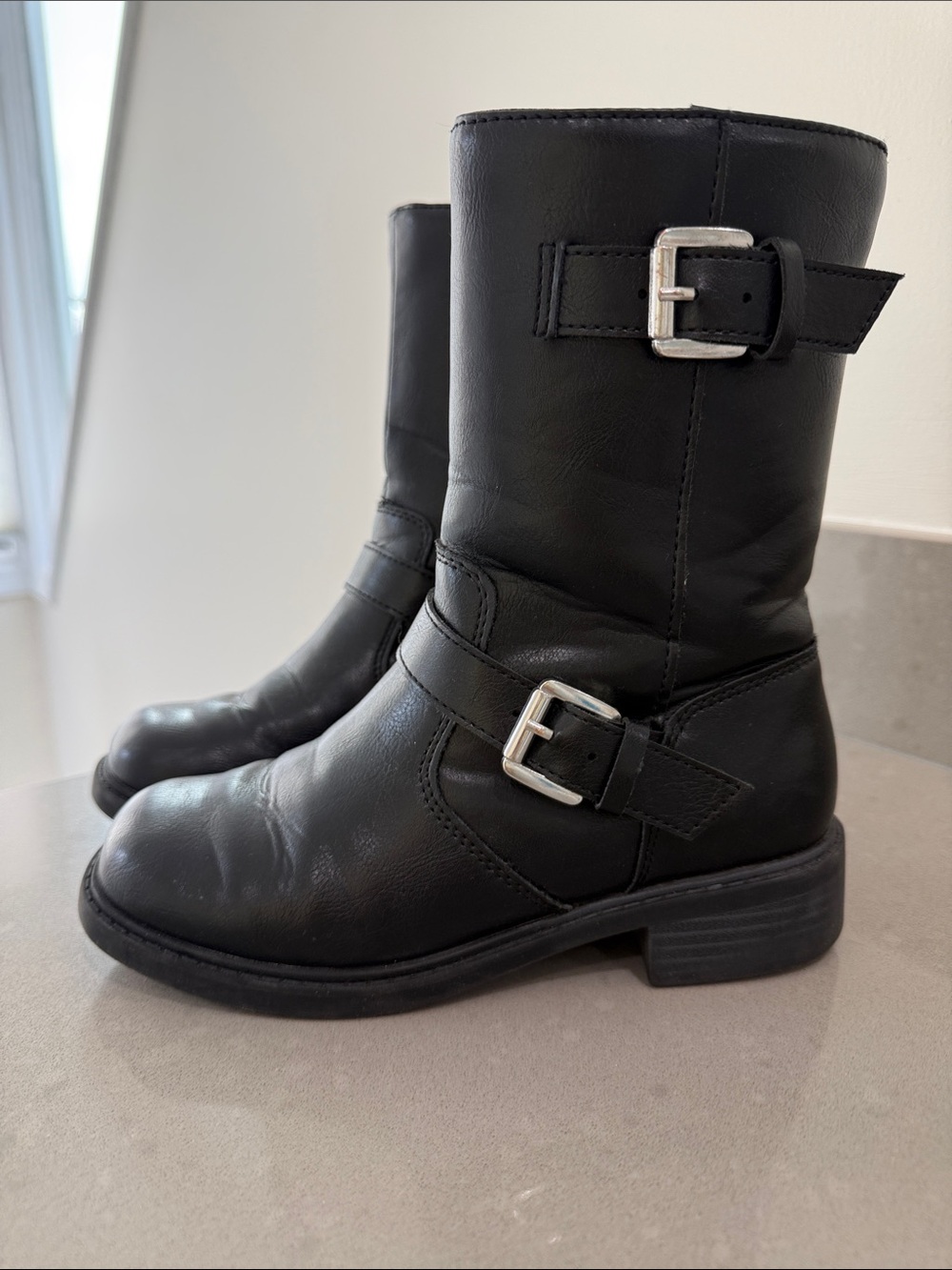 Girls Old Navy Black Mid-Calf Buckle Combat Boots